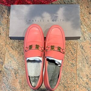 Charles & Keith Coral Loafers with Gold Accent
